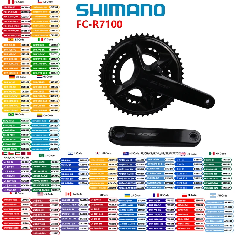 Shimano 105 HOLLOWTECH II R7000 2x11s Di2 R7100 2x12s 165/170/172.5/175mm 50-34T 52-36T 53-39T For Road Bike Bicycle Crankset