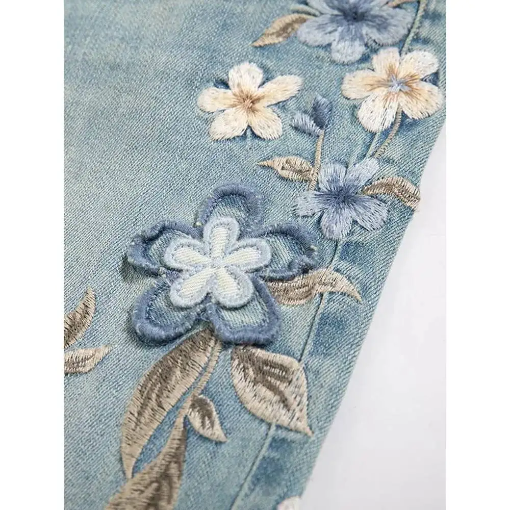 

Autumn Embroidered Pattern High Waist Wide Leg Pants Loose Fit Ladies Faion Trousers Autumn Collection 2025