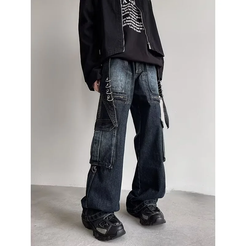 

Американские джинсы-карго из плотного денима, свободные широкие брюки в уличном стиле, длинные брюки для мужчин и женщин