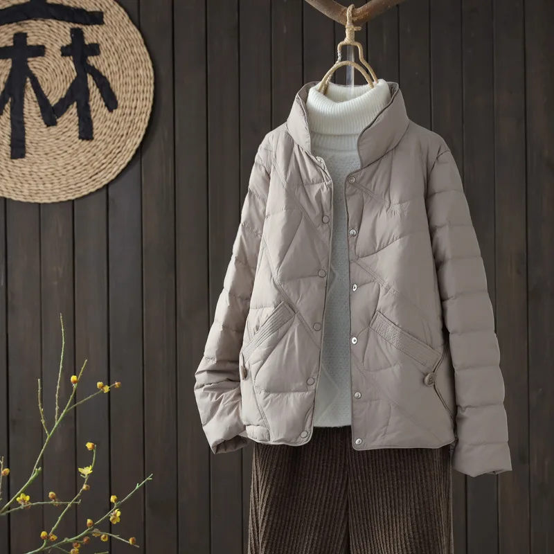 Down Jacket Women's Lightweight Padded Quilted Short Stand Collar Button Loose Warm Fall Winter Fashion Classic New Hot Coats