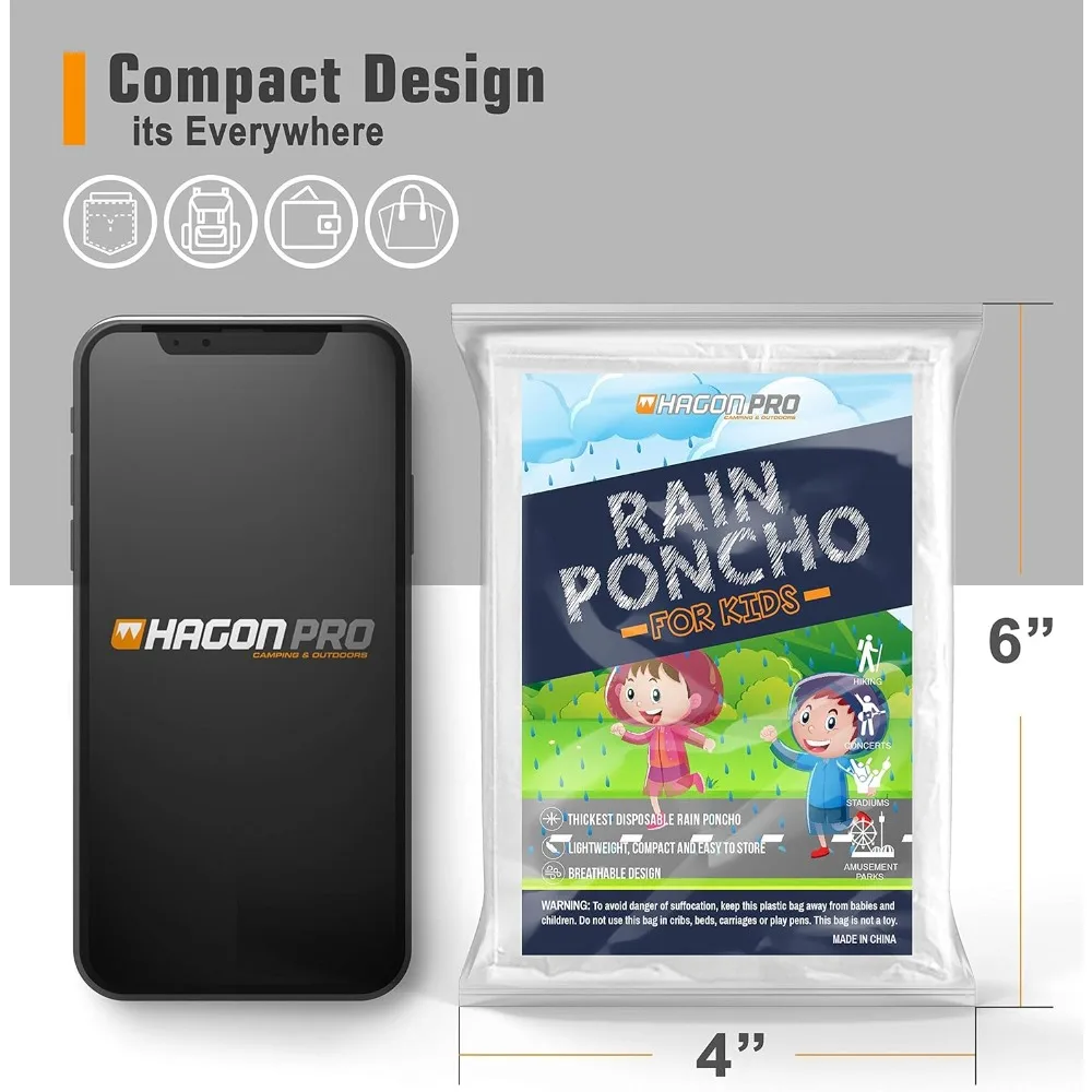معطف مطر Hagon PRO للاستعمال مرة واحدة للأطفال مع غطاء للرأس (5 عبوات) - معطف مطر خفيف الوزن مقاوم للماء للأطفال الصغار والعباءات في حالات الطوارئ #3