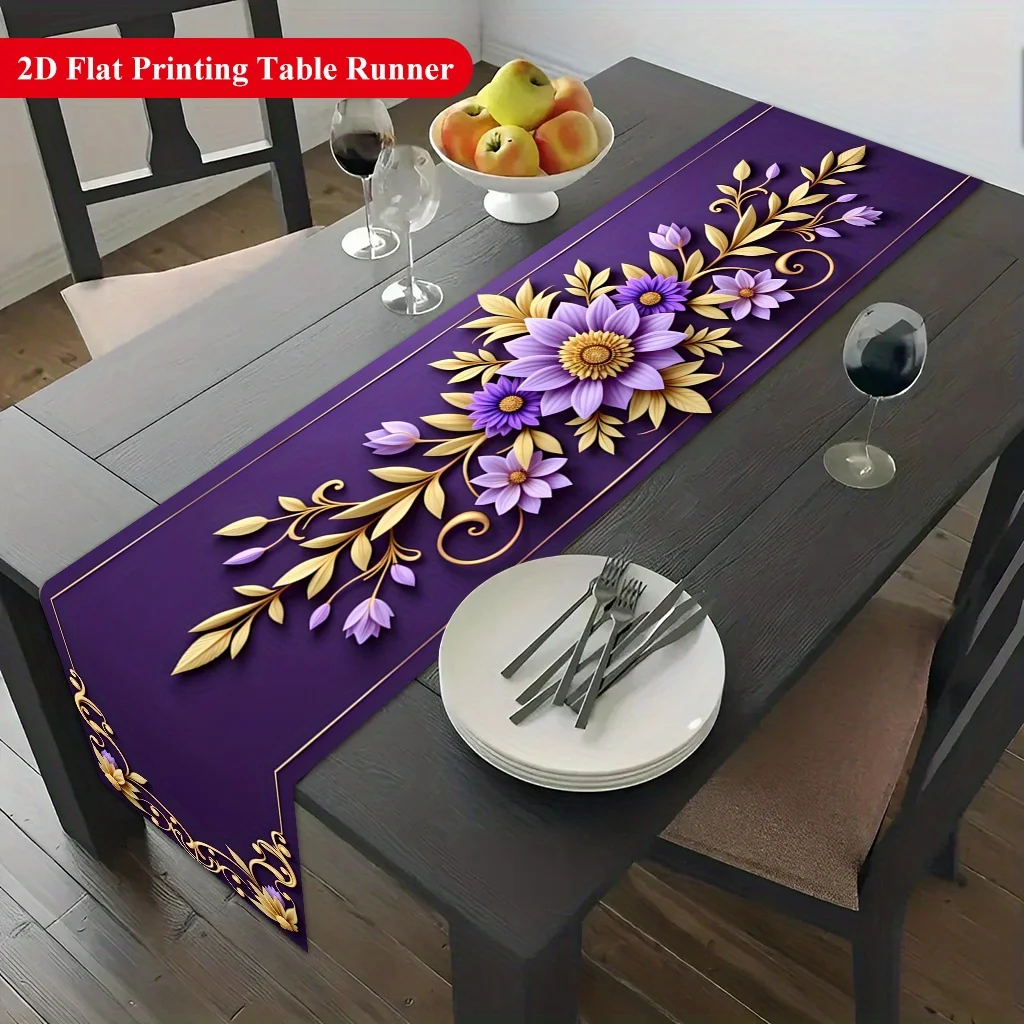 1pc Floral Golden Artistic Design Table Runner Holiday Party Decorative Cloth for Home Kitchen Dining Office Living Room Table