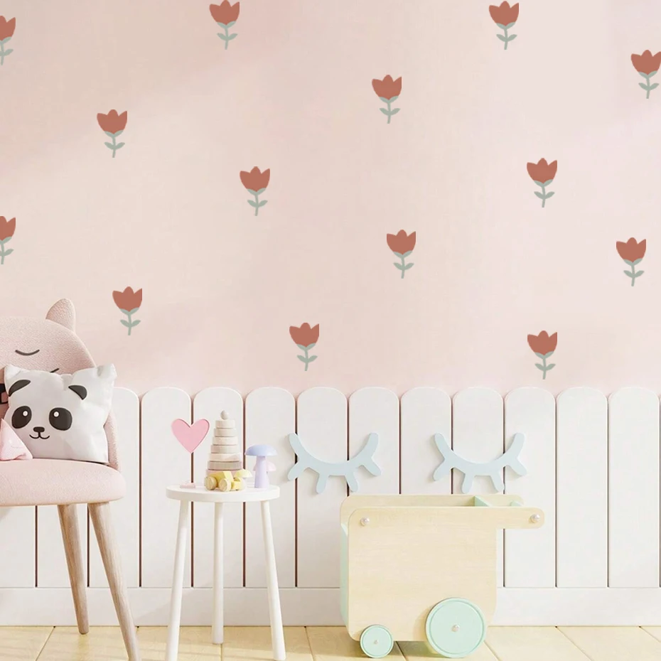 Boho Flowers Red Simple Wall Sticker Nursery Child Room Girls Room Wall Art Vinyl Decal Kids Room Bedroom Living Home Decor