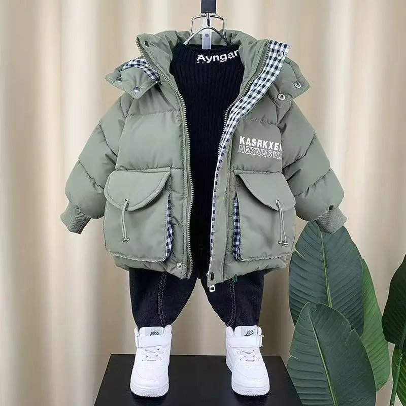 

2025 New Winter Boys Down Cotton Jacket Kids Hooded Coat Children Outerwear Clothing Teenage 3-9 Year Kids Parka Padded Snowsuit