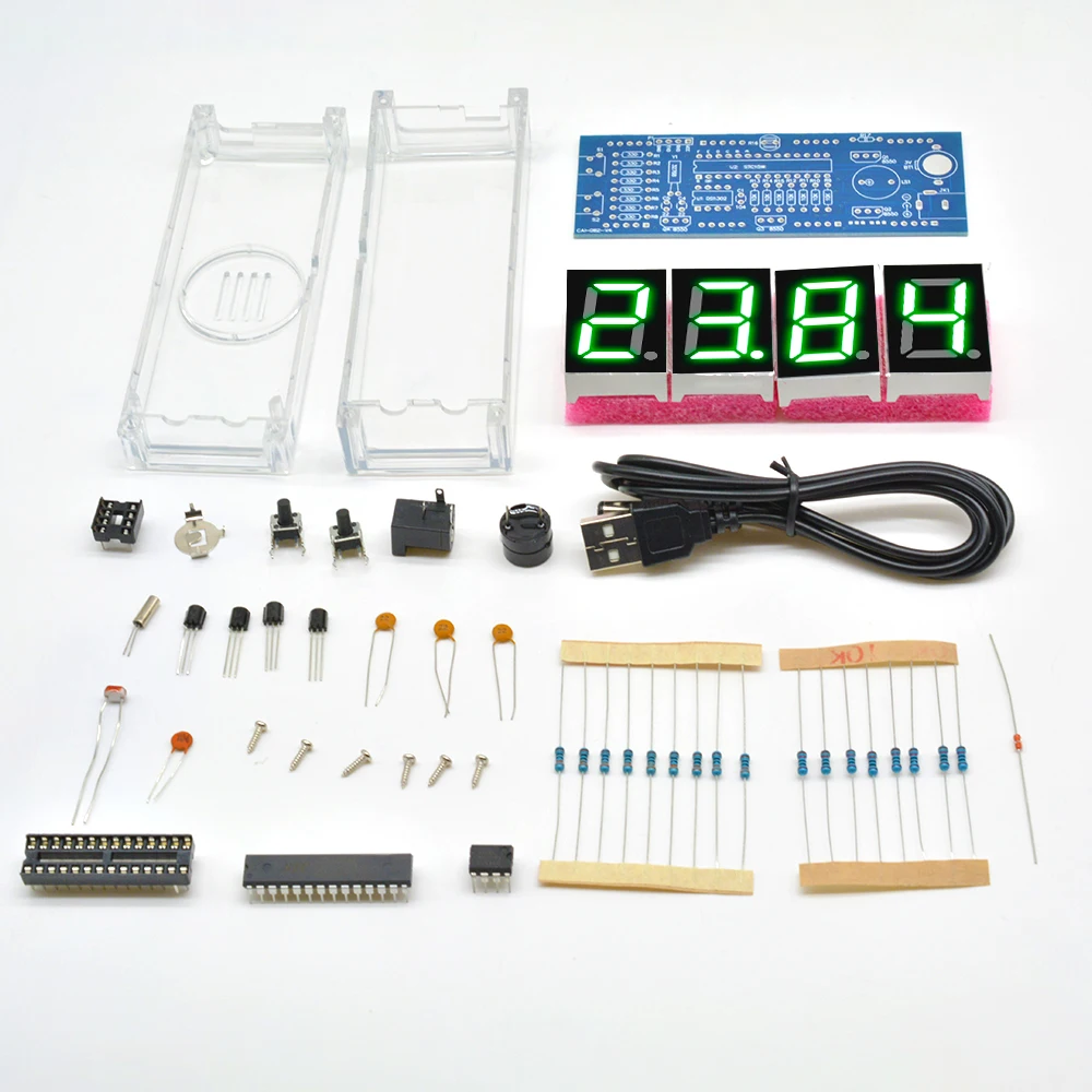 DIY Kit Green 4-Digit LED Display Electronic Clock Microcontroller Digital Clock Time Light Control Thermometer diy electronic