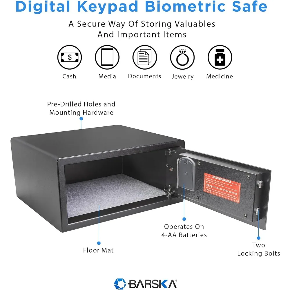 0.85 Cu Ft Digital Biometric Safe with Keypad – Fingerprint Scanner, ADA Compliant LED Display, Interior Light, Motorized Steel