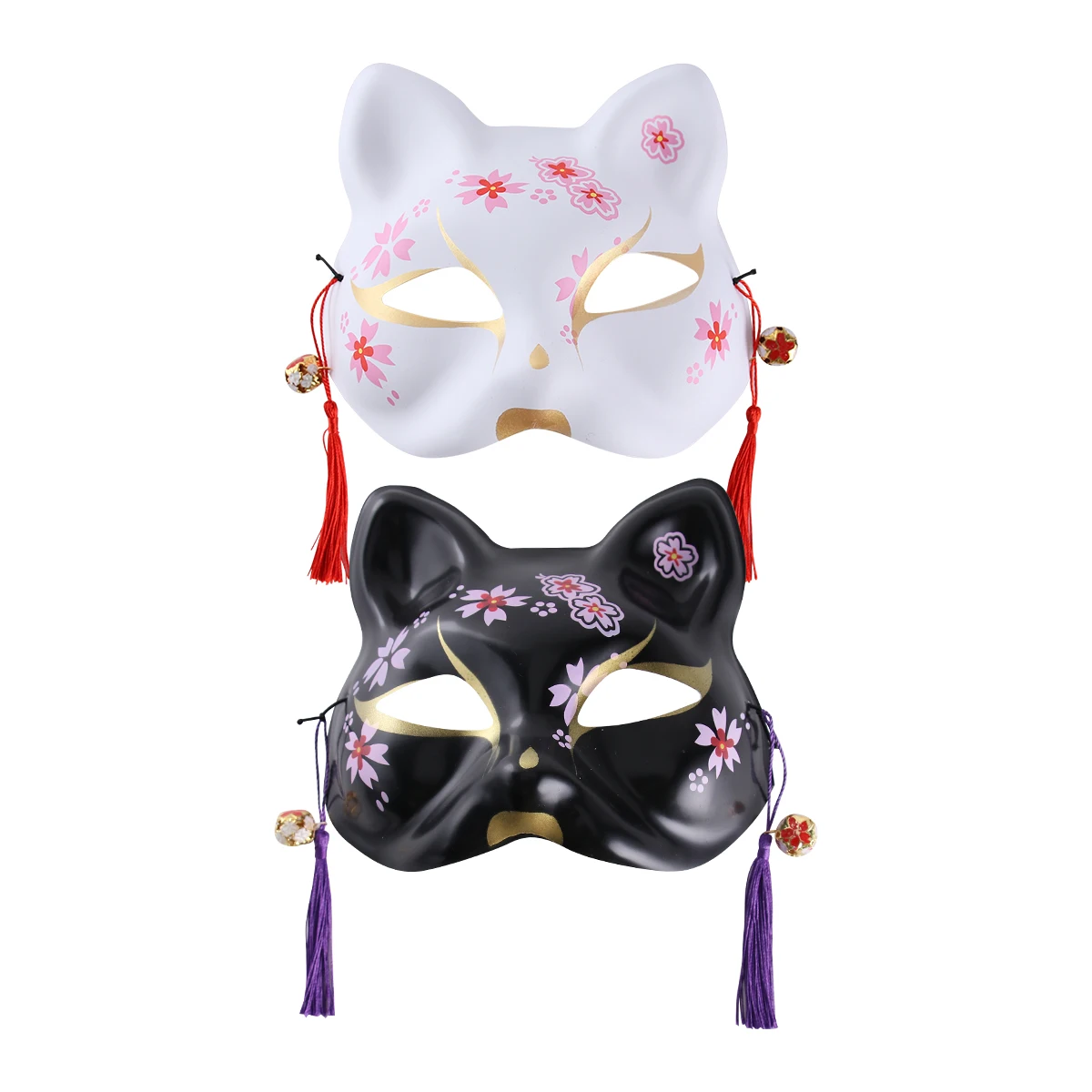 

2Pcs Cat Mask White Design Japanese Style Masquerade Party Props Halloween Costume Kimono Theme Fits