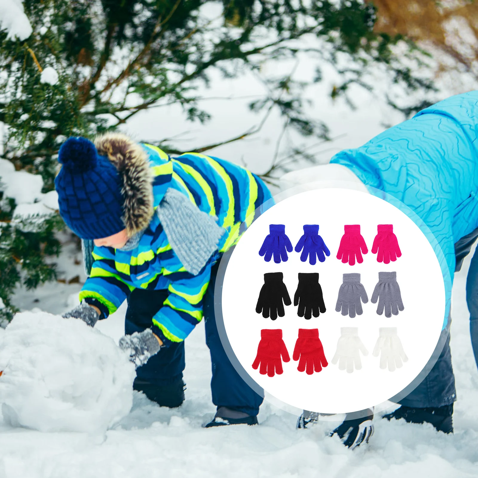 

6 Pairs Kids Gloves Warm Acrylic Yarn Winter Outdoor Cold Proof Simple Gloves Lightweight Compact Practical Warmer