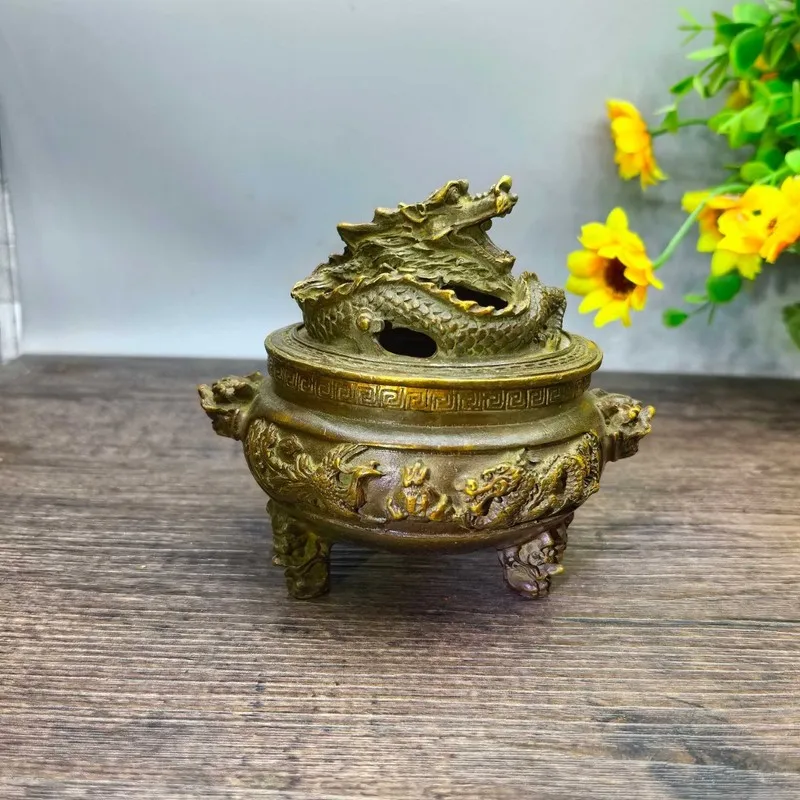 Copper Craft Dragon and Phoenix Auspicious Incense Burner Home Decorative Ornament
