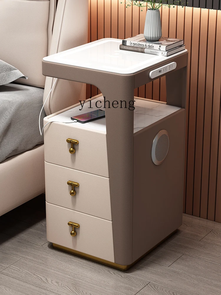 ZC Smart Bedside Table Simple Modern Ultra Narrow Mini Rechargeable Gap with Audio Minimalist Bedside Cabinet