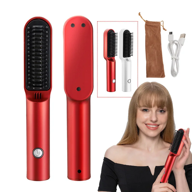 

Wireless Hot Comb 2 IN 1 Hair Straightener Comb USB Chargeable Straight Styling Tool Portable Straightening Brush Thermostatic