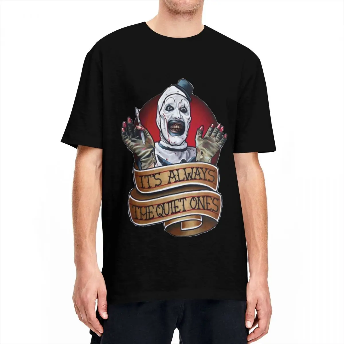 Vintage T-Shirt Terrifier 2 Cotton T-Shirts Horror Halloween Movie Fashion Tee Shirt for Men Summer Casual Short Sleeve Clothing