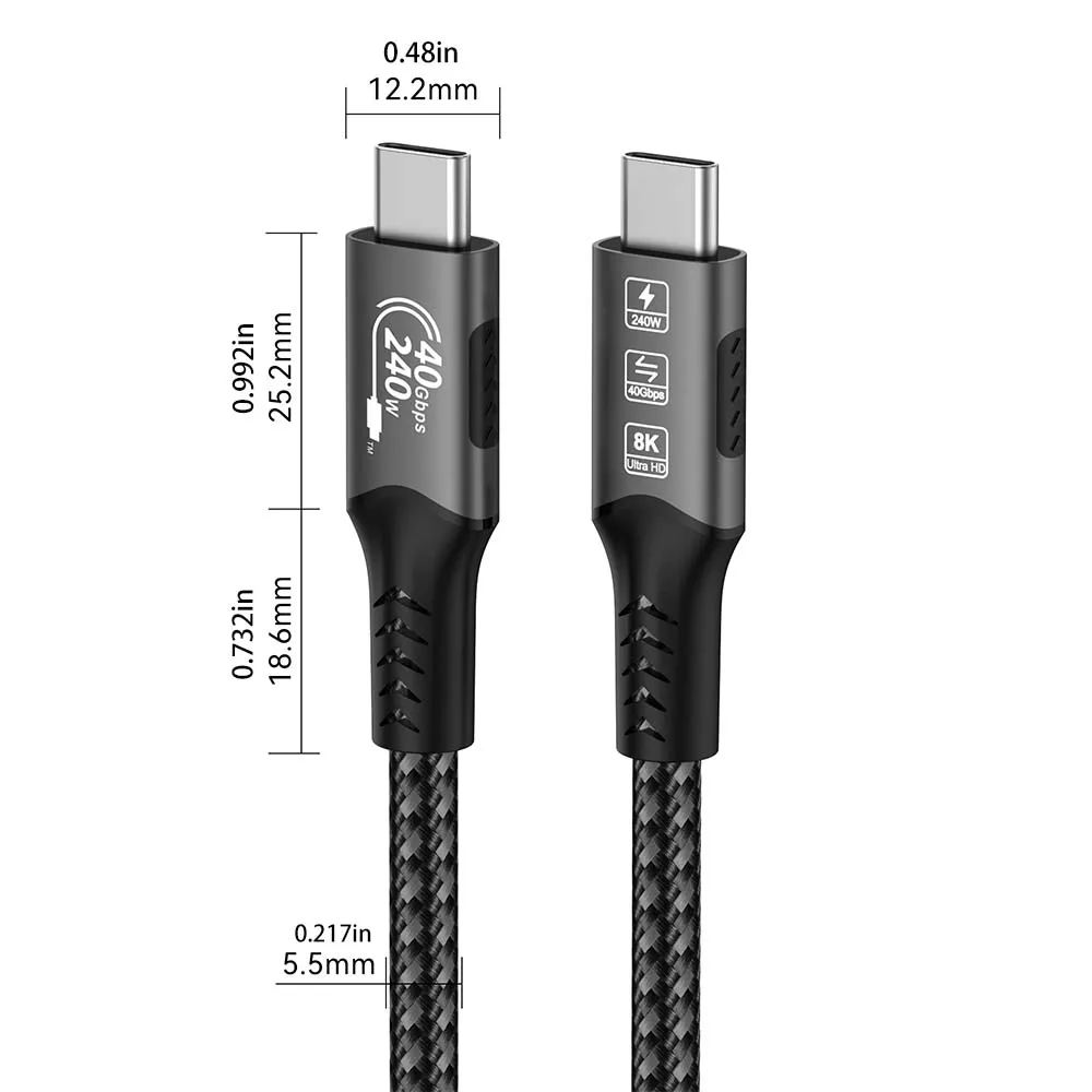 كابل USB4 40Gbps 48 فولت 240 وات لـ Thunderbolt 4 Type C كابل شحن سريع Thunderbolt3 USB C إلى C كابل نقل البيانات لأجهزة الكمبيوتر المحمول