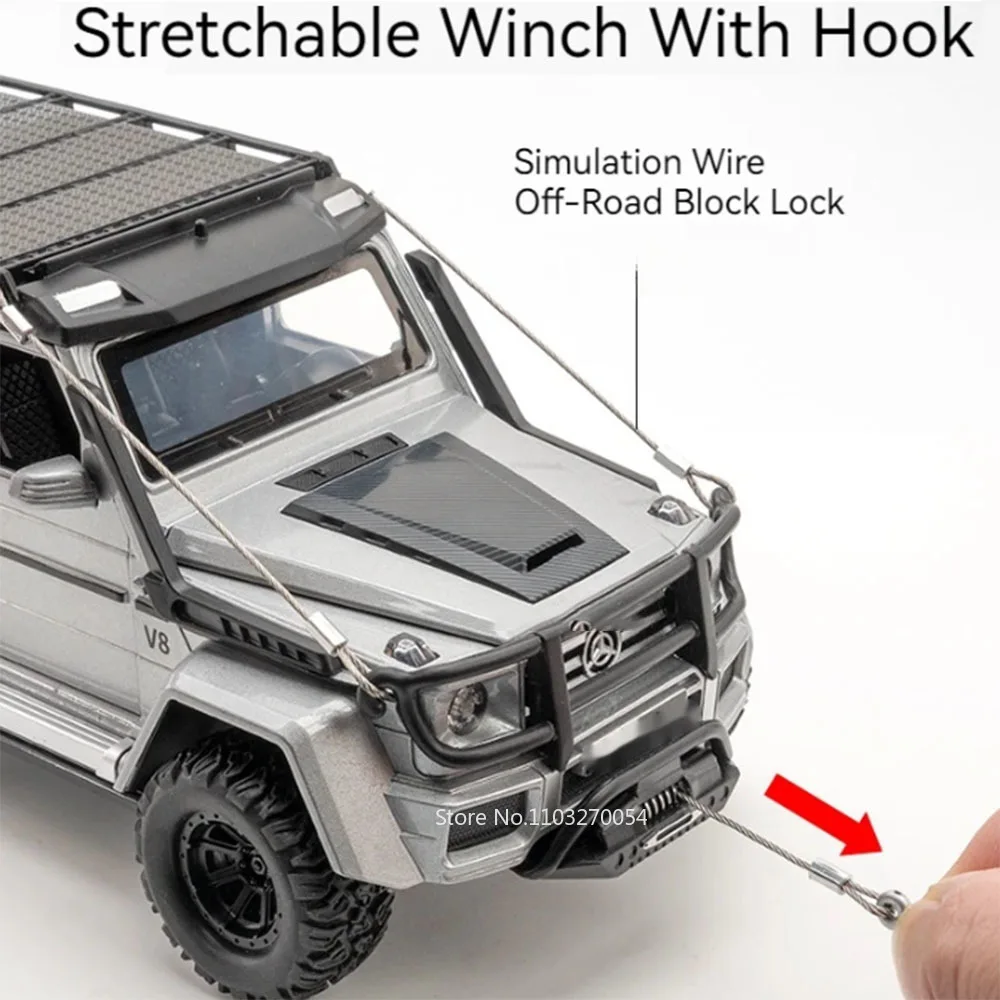 1/24 g550 gle350 modelo de carro brinquedos liga diecast aventura edição portas abertas som luz puxar para trás veículo fora de estrada presente para criança