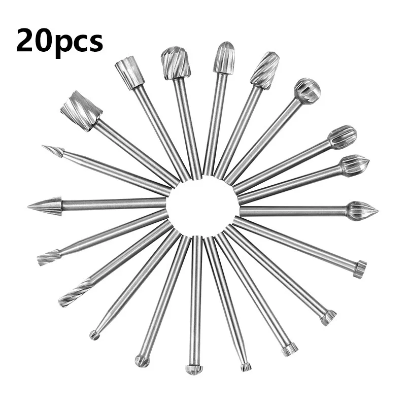 20Pcs Alloy Steel Rotary Files High-Speed Steel Grinding Burr Set for Woodworking Carving & Polishing