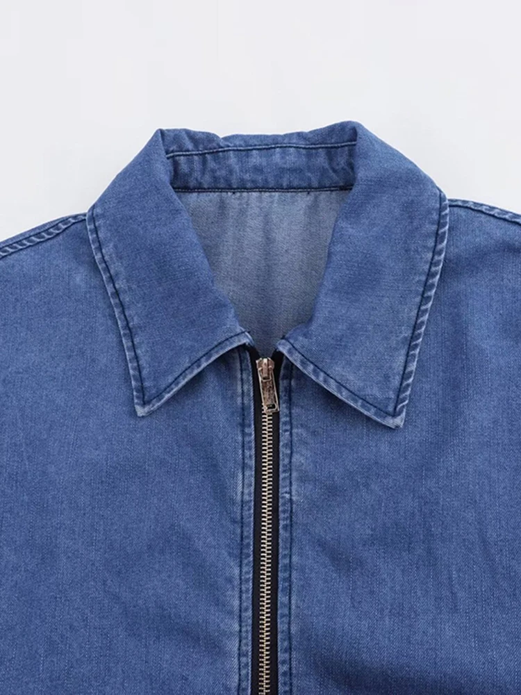 جاكيت أفياتور جينز كاجوال نسائي بقصة كاجوال نسائية عصرية مع جاكيت بأكمام طويلة بسحاب على الرقبة بأكمام طويلة #3