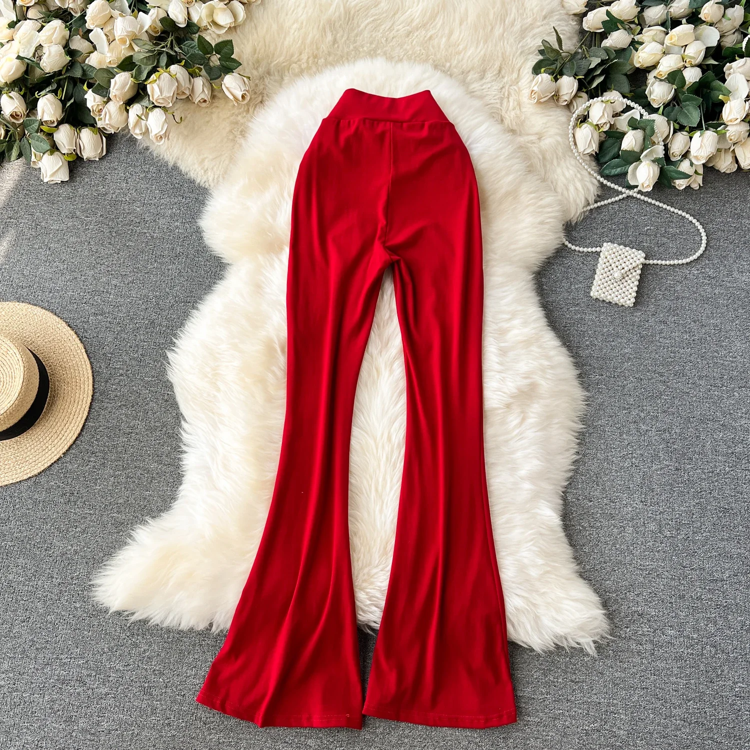 Women Solid High Waist Flare Pants Wide Leg Korean Fashion Elegant Casual Vintage Autumn Streetwear Clothing