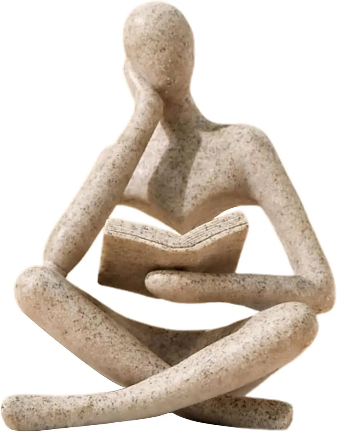 UTTCMK - Abstract Reading Thinker Statue: Resin Beige 4.5 x 3.3 x 2.3 inches Modern Home Decor for Shelves Living Room Office