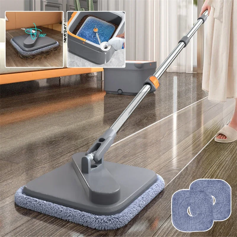 Hand-Free Lazy Squeeze Mop Spin Mop With Bucket Automatic Magic Floor Mop Nano Microfiber Cloth Self-Cleaning Square Mop Tools