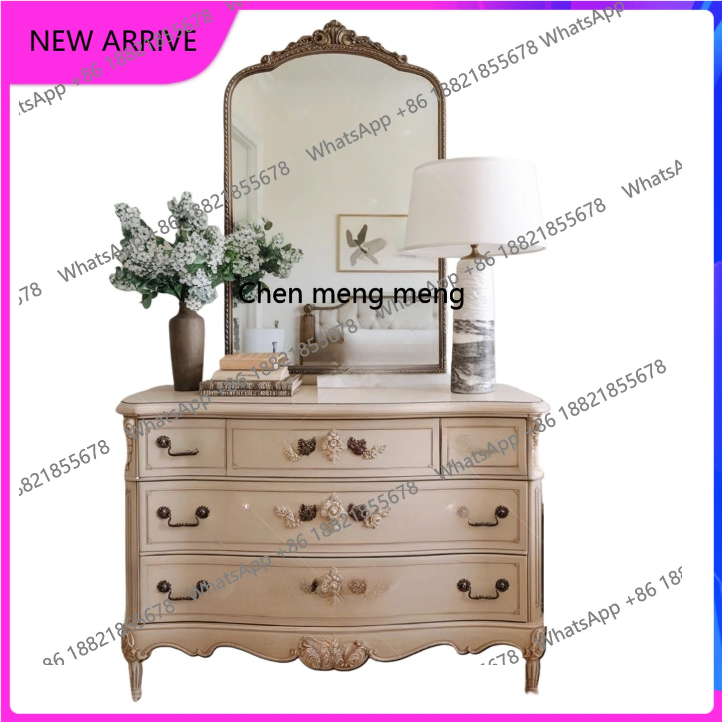 الفرنسية الرجعية الخشب الصلب نحت زهرة الشرفة خزانة غرفة نوم مضمد ديكور المنزل خزانة H #1