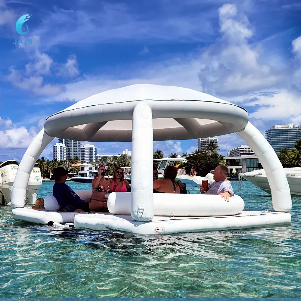 Inflatable Sea Floating Platform with Sunshade Tent - Multi-Person Floating Dock Portable PVC Water Lounge for Ocean/Pool Party