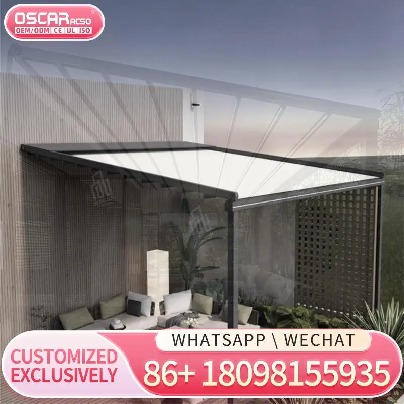 กันสาดมอเตอร์ไฟฟ้าแบบยืดหดได้ กันน้ำ สำหรับกลางแจ้ง พร้อมไฟ LED สำหรับสวน ระเบียง ลานบ้าน