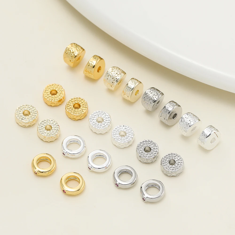 5pcs/pack 14K/18K Gold Color Plated Metal Copper Spacer Beads with Zircon for DIY Necklace Bracelets Jewelry Making Accessories