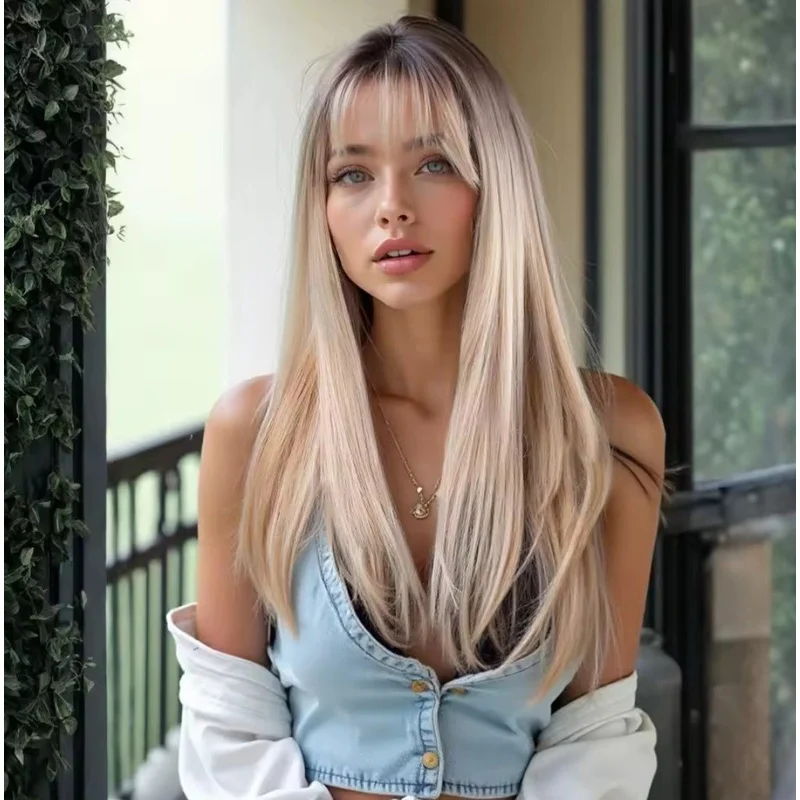 

Ash Blonde Synthetic Wig Fringe 24 Inch Full Head Heat resistant hair Women U