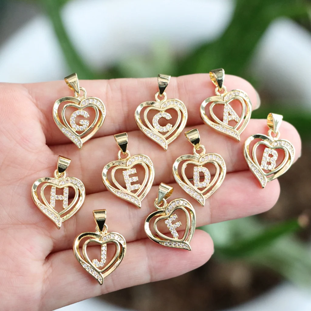 

10 Pieces Classic 18K Gold Plated Heart Zirconia Pendant Waterproof Fashion Jewelry Gift