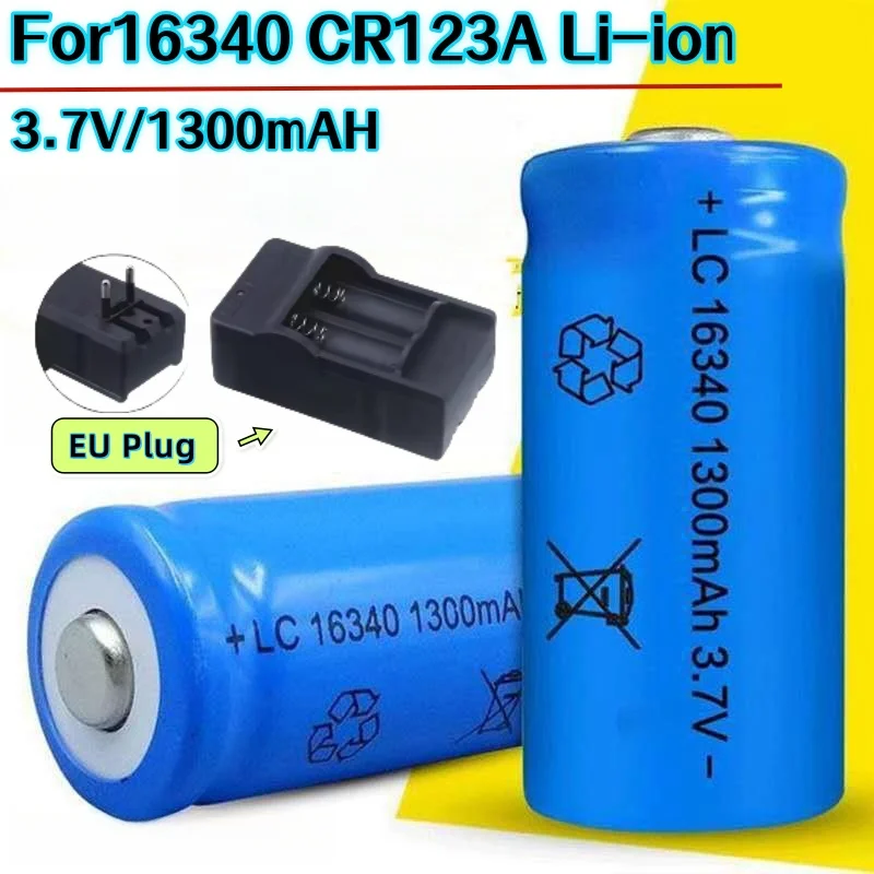 3.7V 1300mAh 16340 CR123A Li-ion Rechargeable Batteries and EU charger For LED Flashlight Laser pen For 16340 CR123A Battery