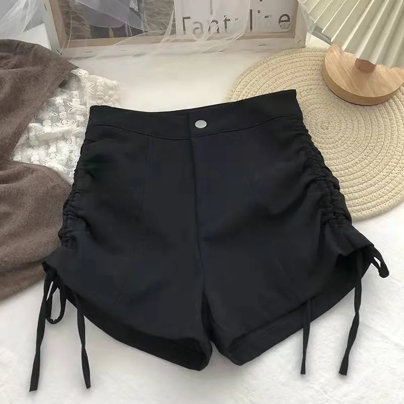 High Waist Drawstring Women's Short Pants Autumn Winter Outerwear Bootcut Polyester Fabric Base Layer Trousers by Liya Caipiao