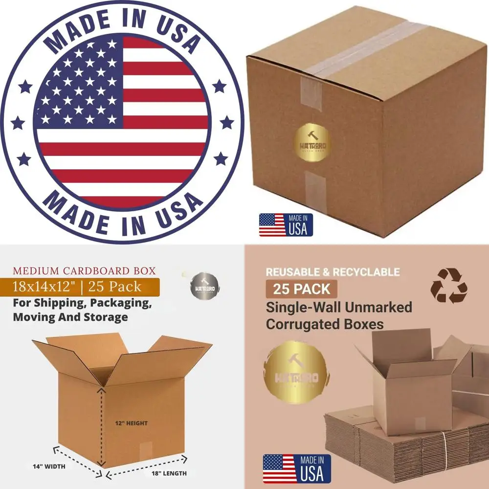 Medium Cardboard Moving Boxes, 18x14x12 Inches, 25-Pack for Shipping, Packing, and Storage