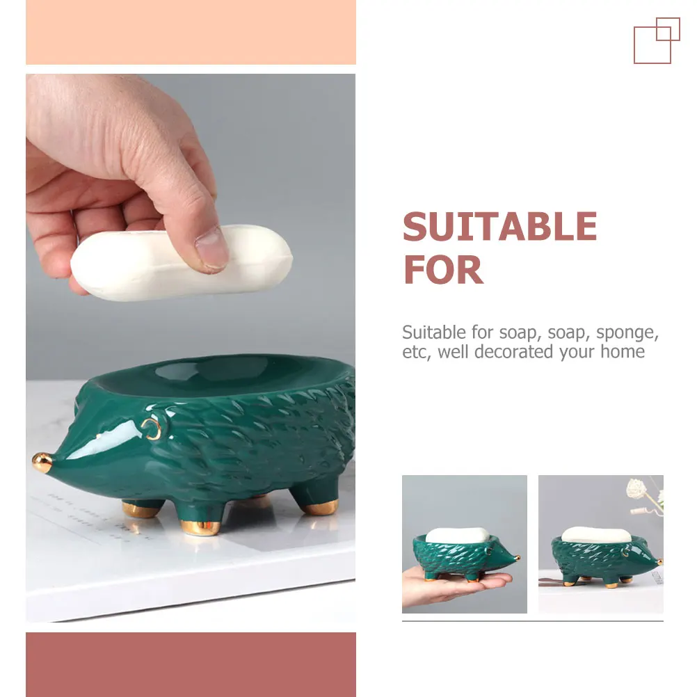 

Ceramic Hedgehog Soap Box Storage Rack Sponge Holder Cartoon Ceramics Bathroom Decor Practical NonMetal Portable Soap