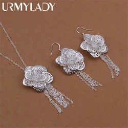 925 sterling Silver Jewelry set for women fine flower Pendant necklace earrings Fashion Party wedding girl Christmas Gifts