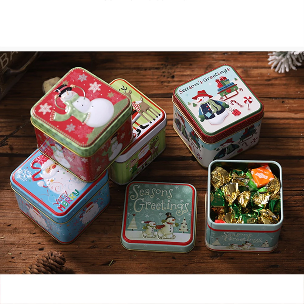 

Christmas Square Christmas Gift Boxes Box Snowman Tinplate Boxes for Gifts Candies Tea Leaves Holiday Party Supplies