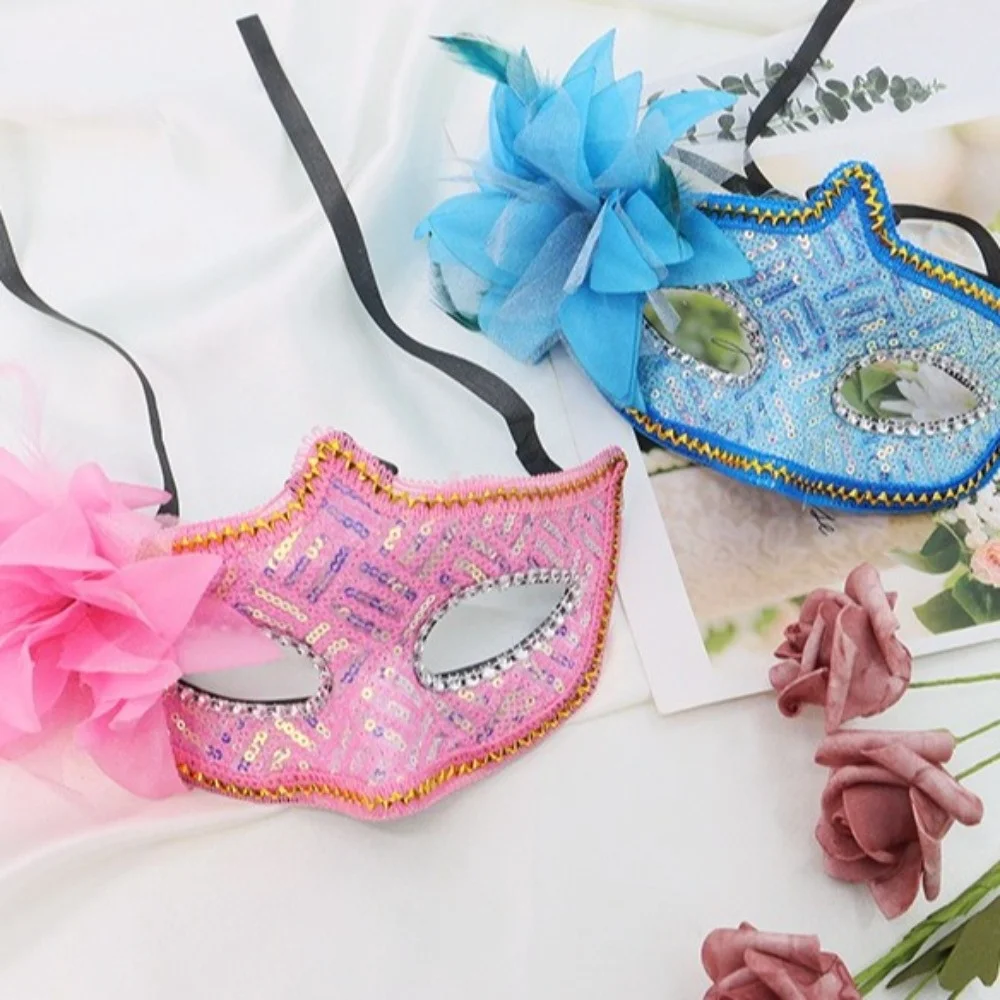 

Anime Cosplay Sequin Halloween Party Mask Plastic Halloween Dressing Flower Mask Cosplay Prop Feather Masquerade Mask Girl