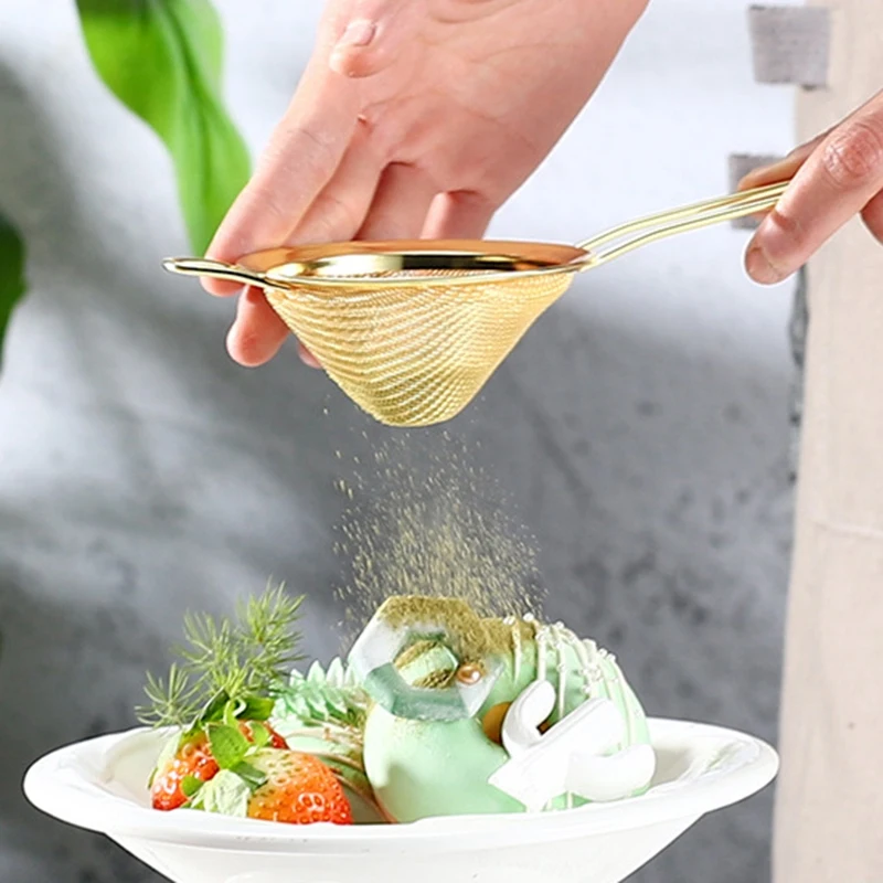 ตะแกรงร่อนพร้อมที่จับยาวสำหรับห้องครัวบาร์เครื่องมือที่กรองน้ำผลไม้ที่กรองกระชอนเหล็กทำอาหาร