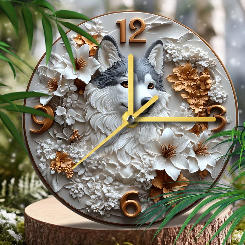 Husky Pet Clock Perfect Gift for Pet Lovers, Cat & Dog Memorials, Christmas Decoration, Home Décor