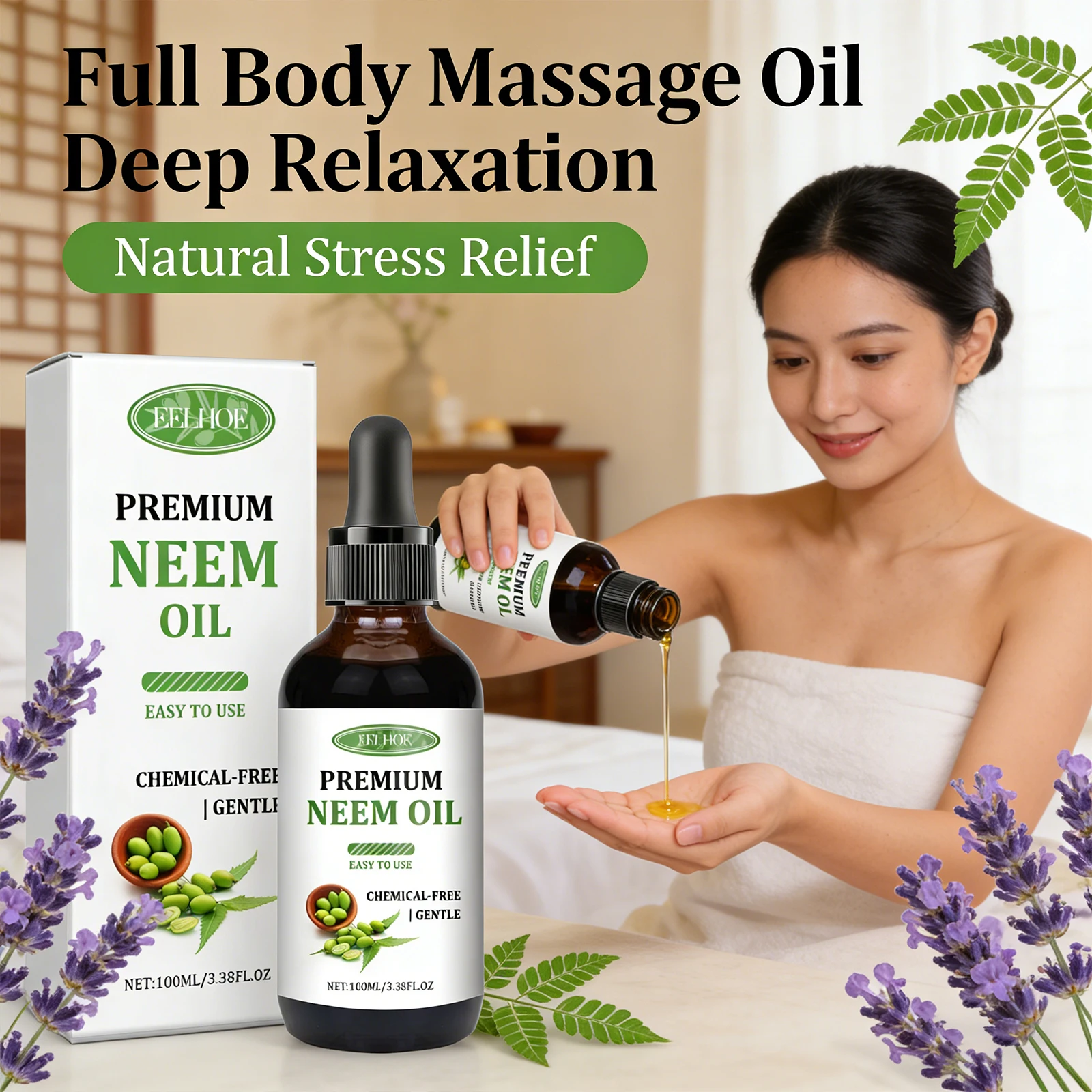 Aceite de Neem Premium que Activa los Folículos Capilares, Estimula el Crecimiento del Cabello, Hidrata Profundamente la Piel, Nutre la Superficie de las Uñas, Aceite de Masaje de Neem