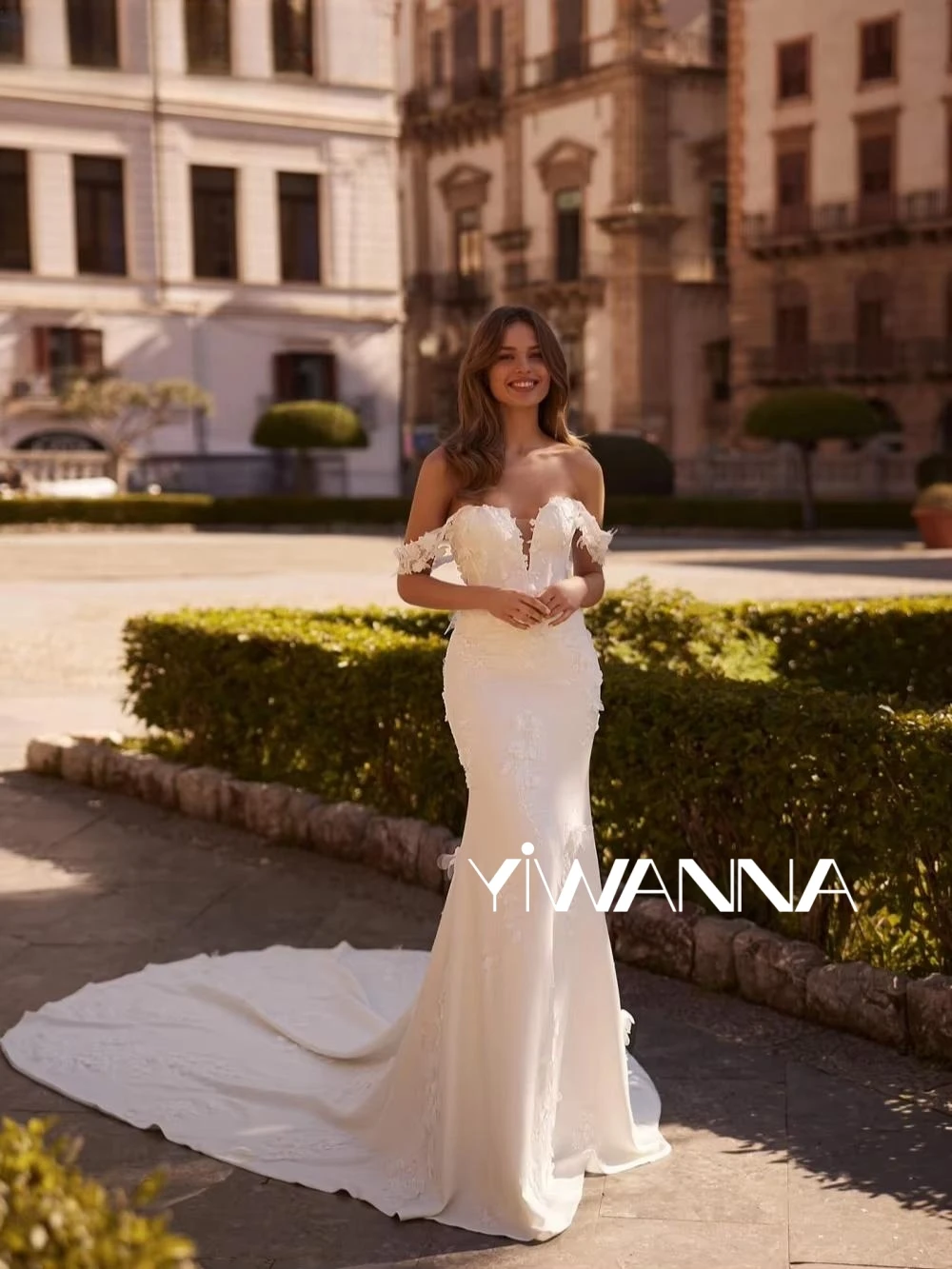 

Ivory Dreamy Beaded 3D Flower Wedding Dress Elegant satin Mermaid Long Bridal Gown New Customized Off Shoulder Dresses For Bride