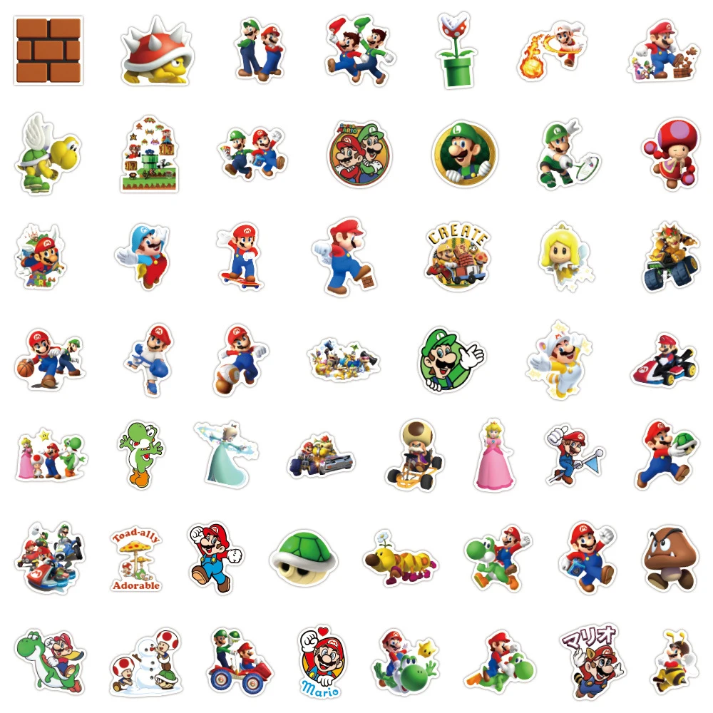 10/30/50/100pcs Cartoon Super Mario Bros Game Stickers Anime Luigi Yoshi Graffiti Sticker for Luggage Laptop Car Cool Decals Toy