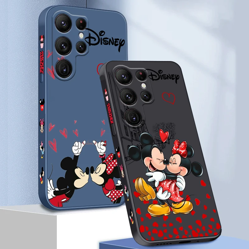 Capa para telefone Disney Mickey e Minnie, corda esquerda líquida, capa para Samsung Galaxy S24 S23 S22 S21 S20 FE S10 Ultra Plus Lite 5G, tendência