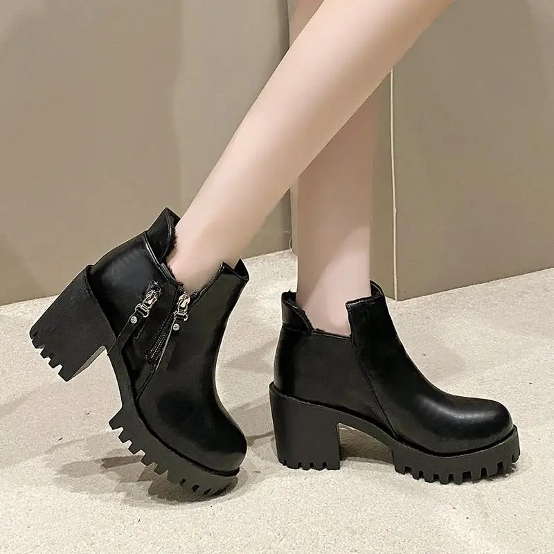 Boots Women New 2024 Chelsea Shoes Zipper Luxury Designer High Heel Rock Ladies Ankle Fashion Autumn Boots Women New 2024 Female