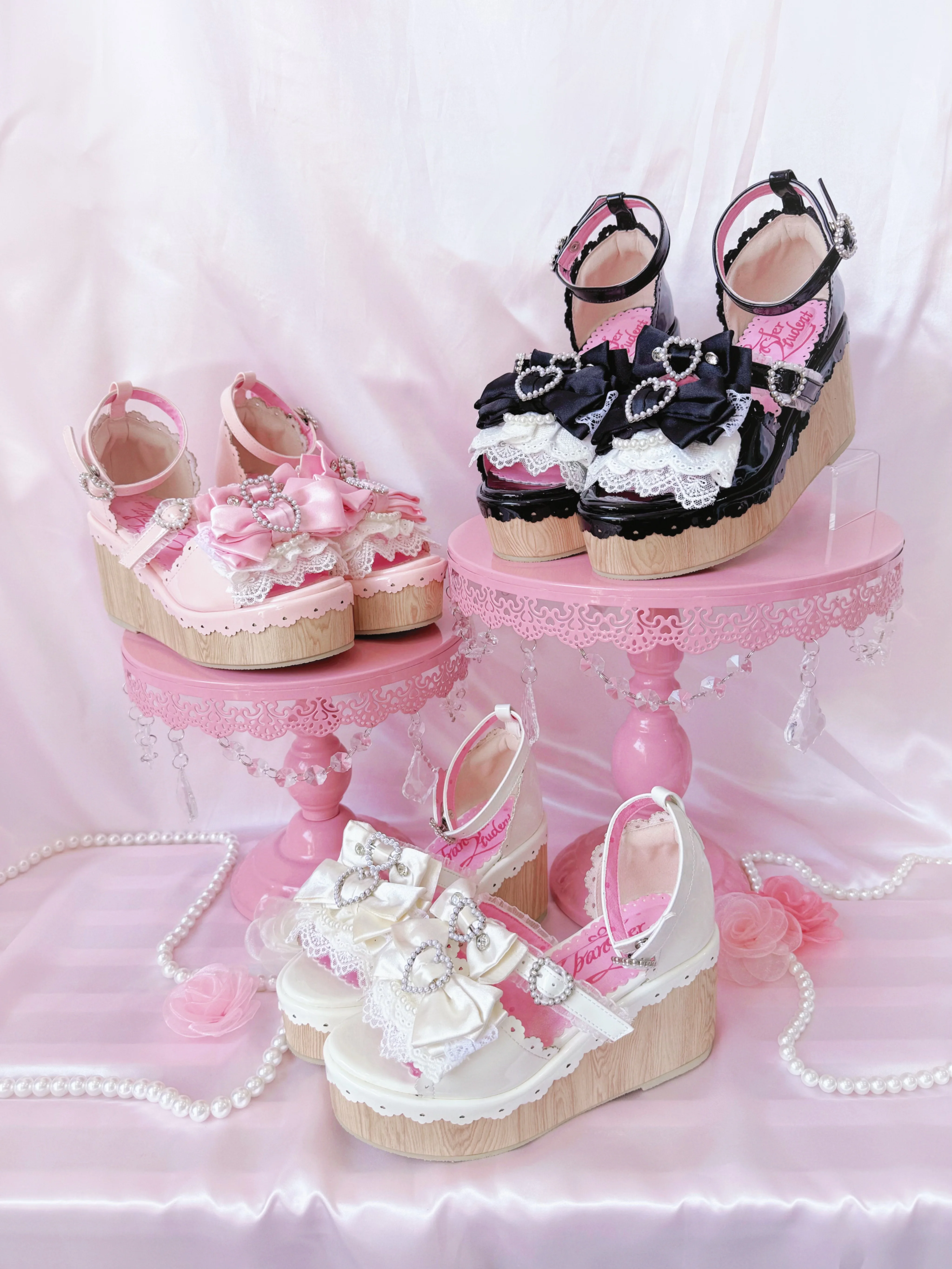 Original Poem Heel Shoes Leaky Finger Sandals Millennium Bow Lo Shoes Women's Japanese Sweet Girl Shoes