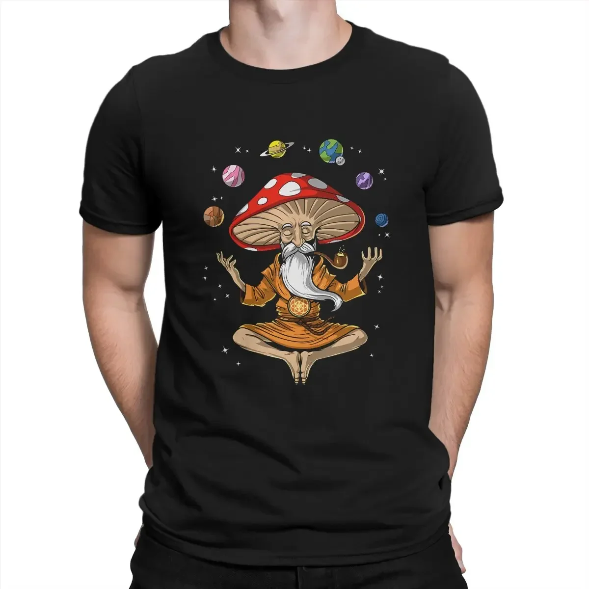 

Magic Mushroom Buddha Men TShirt Psychonauts Crewneck Tops Fabric T Shirt Humor High Quality Birthday Gifts