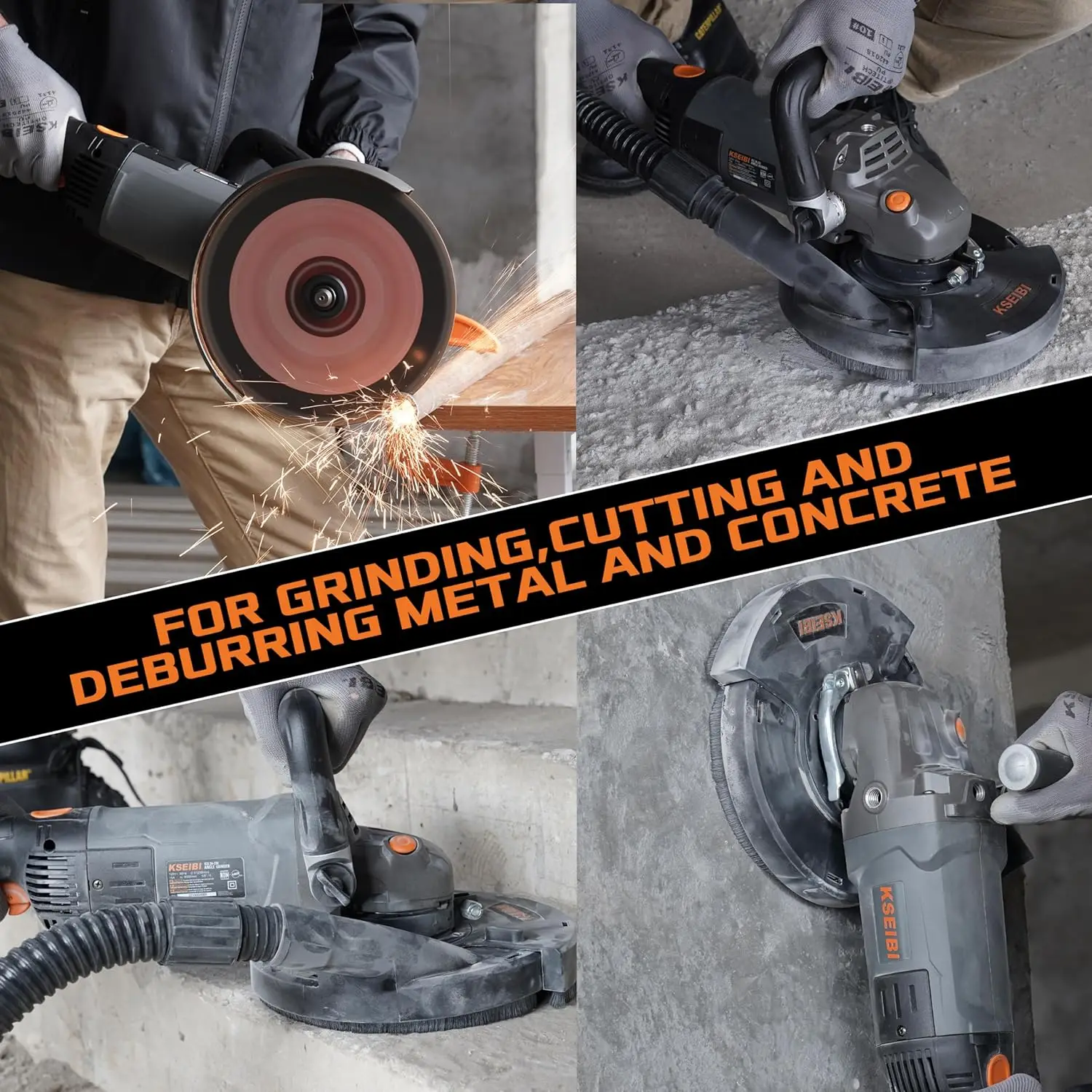 Concrete Grinder 7 Inch - Angle Grinder Kit with Dust Extraction Shroud, 2400W 15A Motor 6000RPM, Includes Auxiliary Handles