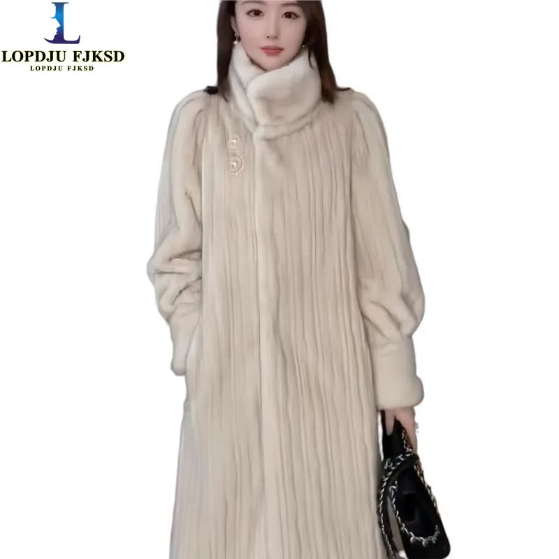 

Long Faux Fur Coat for Women, Collar, Loose, Thicken, Warm Teddy Jacket, High Quality, Female Clothes, Winter, 2024