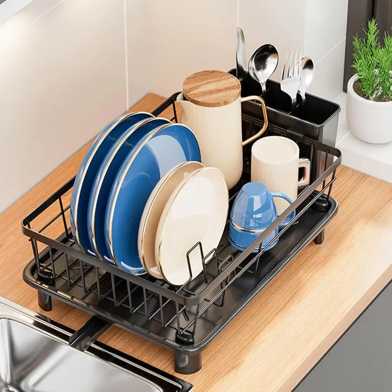 Dish Drying Rack Space-Saving Dish Rack Large Capacity Dish Rack With Removable Drainboard Cutlery Cup Holders And For Sink