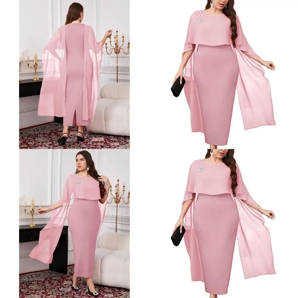 

Элегантное шифоновое платье-накидка макси с круглым вырезом для свадеб больших размеров и коктейльных мероприятий