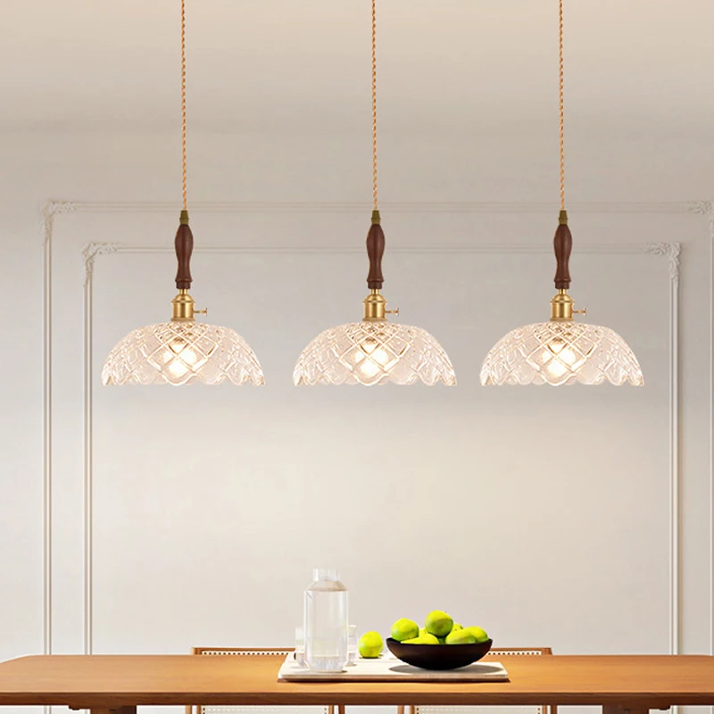 

Modern Simple 3-Head Dining Room Chandelier Vintage Log Wood Glass Nordic Hanging Line Lamp for B&B Bar And Dining Room